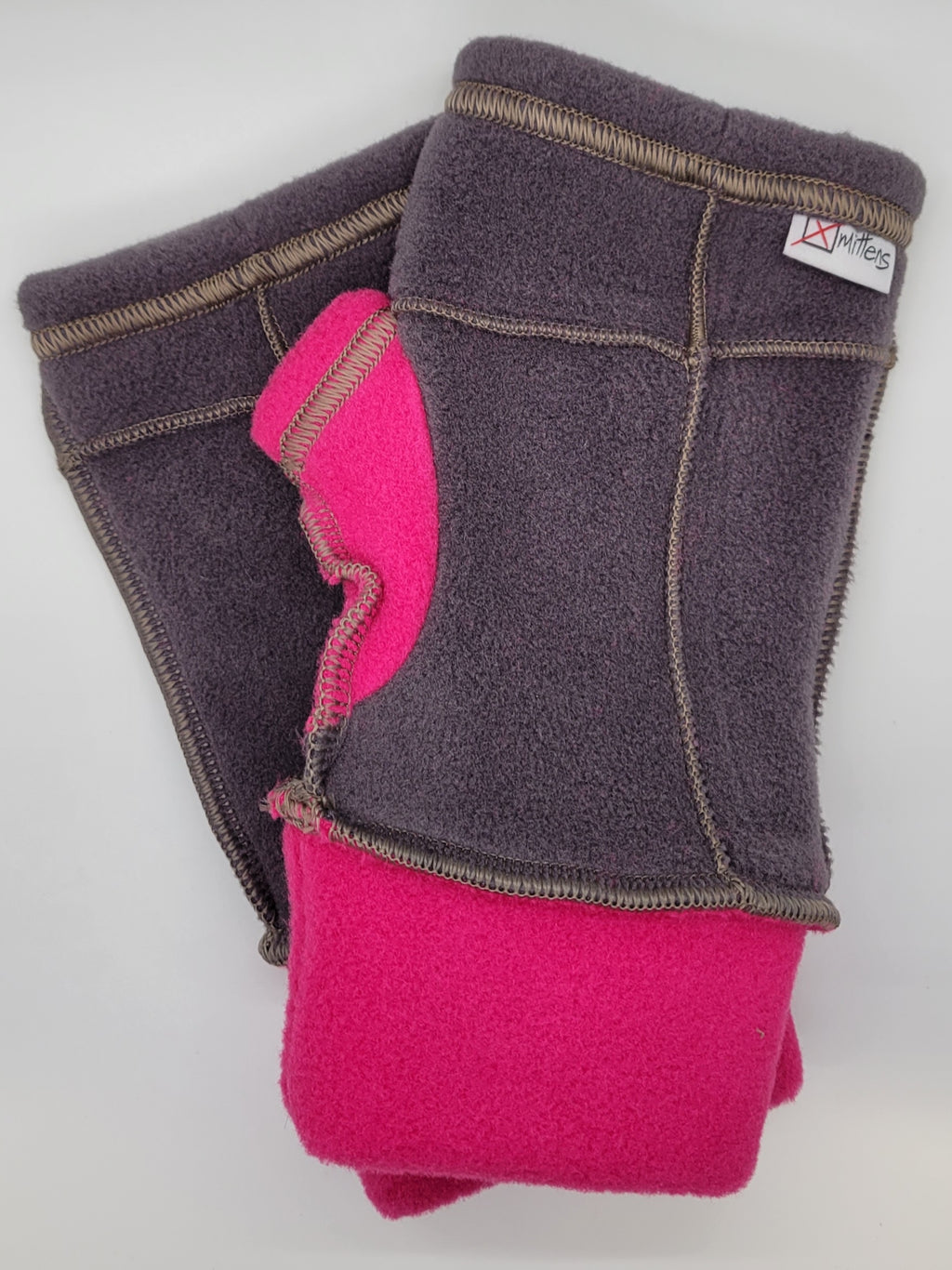 Cuffed Xmittens: Gray Body & Pink Thumbs with Silver Thread