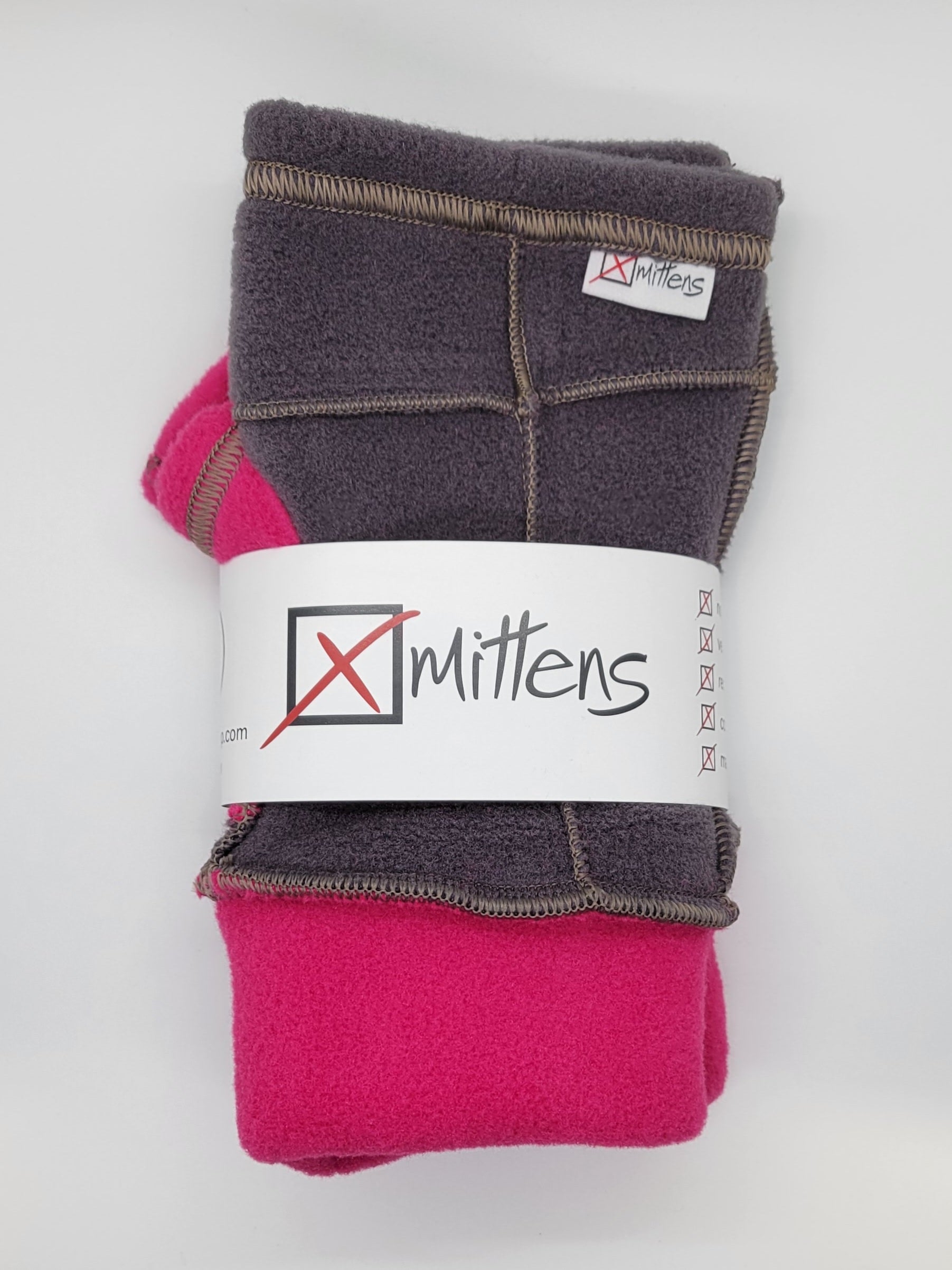 Cuffed Xmittens: Gray Body & Pink Thumbs with Silver Thread