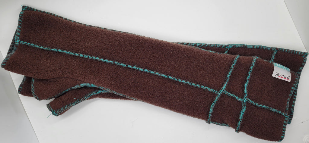 Long Xmittens: Brown with Teal Thread