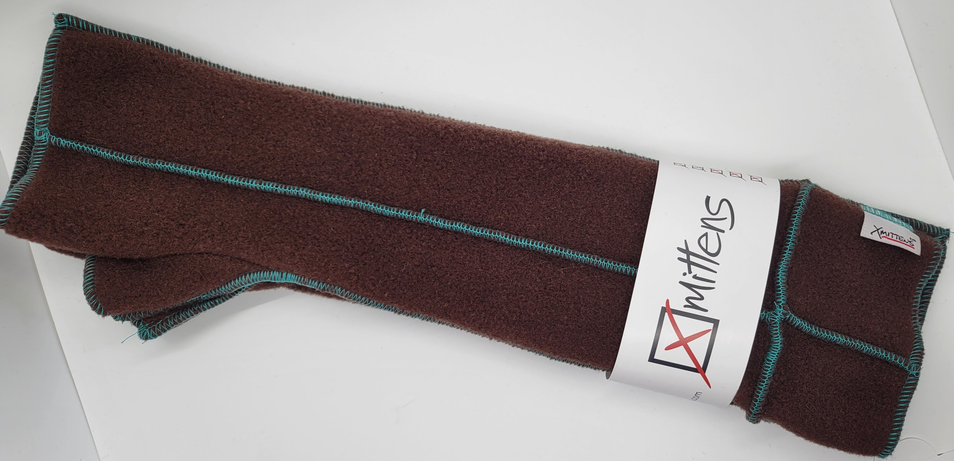 Long Xmittens: Brown with Teal Thread