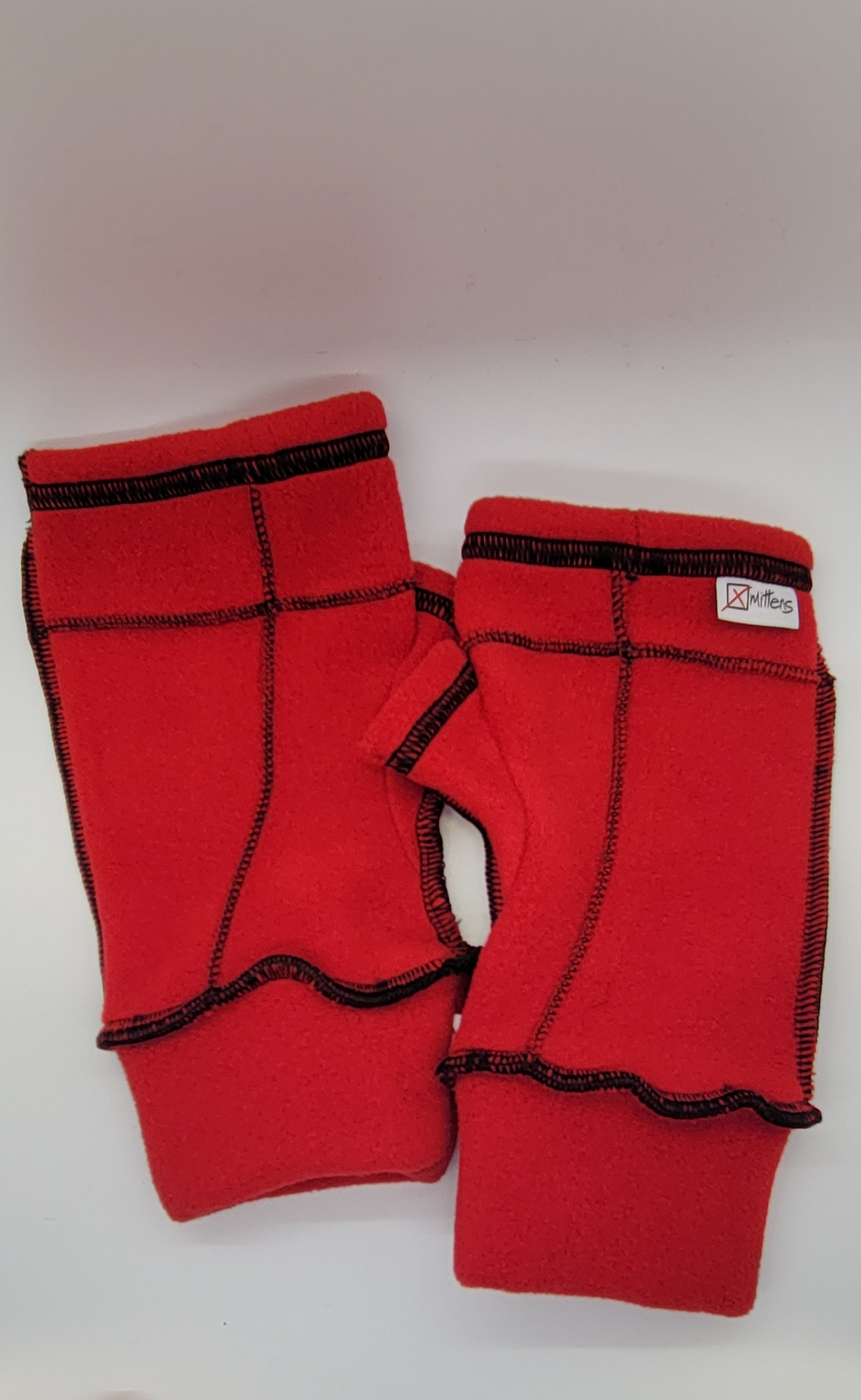 Cuffed Xmittens: Cherry Red with Black Thread