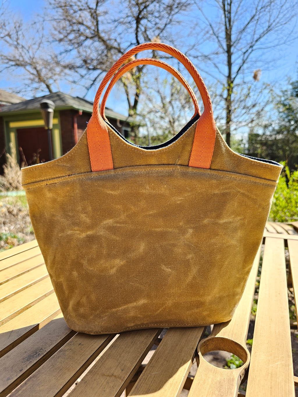 Three Sisters Insulated Tote - Brown with Orange Handles